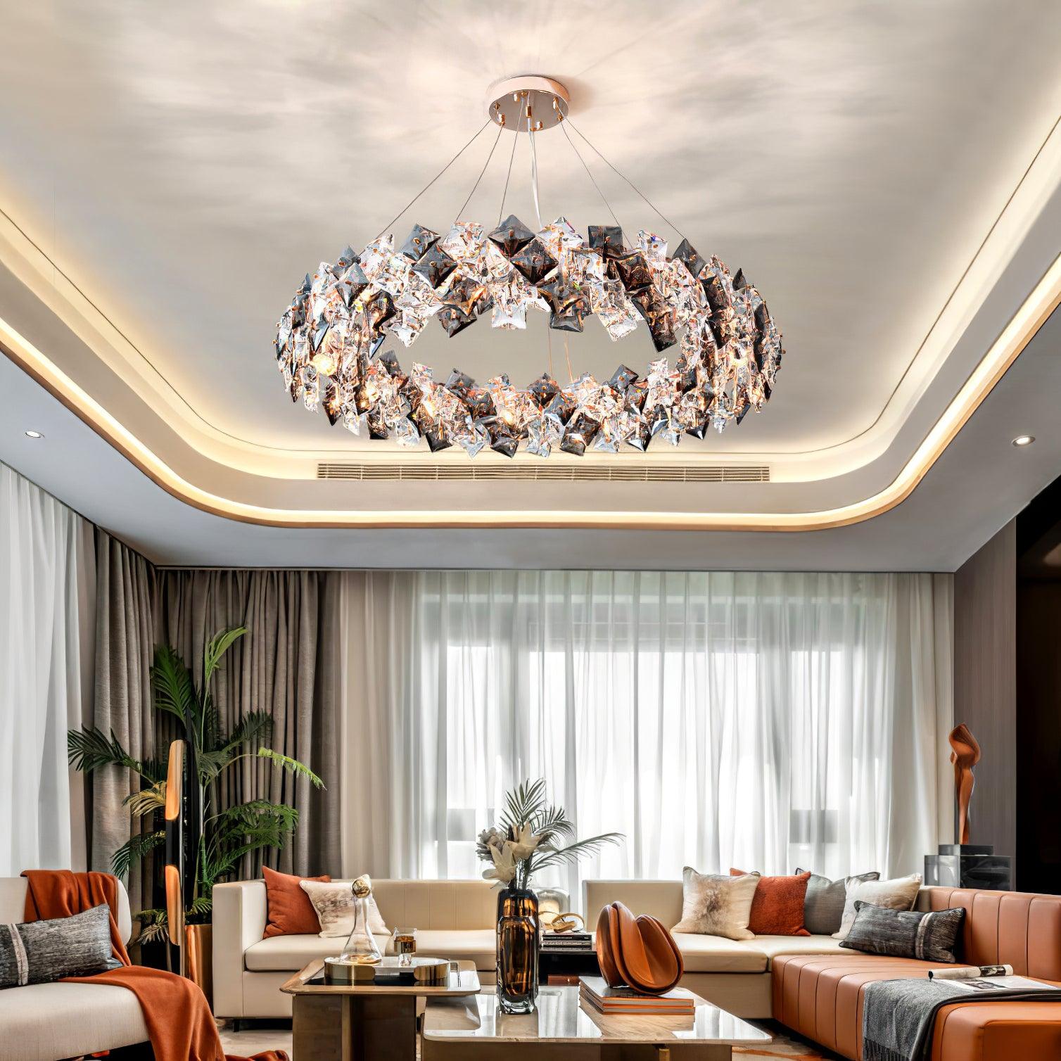 Luxenine Chandelier Scale Crystal Round with Gold LED