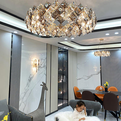 Luxenine Chandelier Scale Crystal Round with Gold LED
