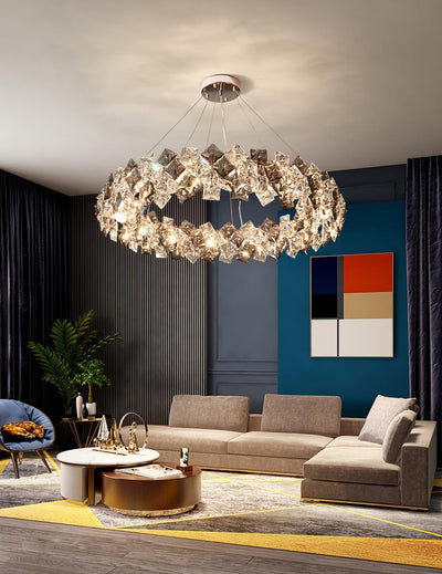 Luxenine Chandelier Scale Crystal Round with Gold LED