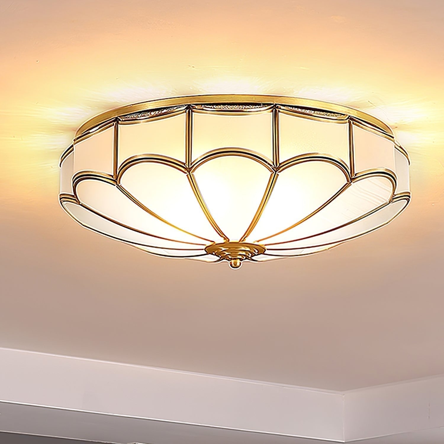Evmarara Elegance Brass Glass Flush Ceiling Light