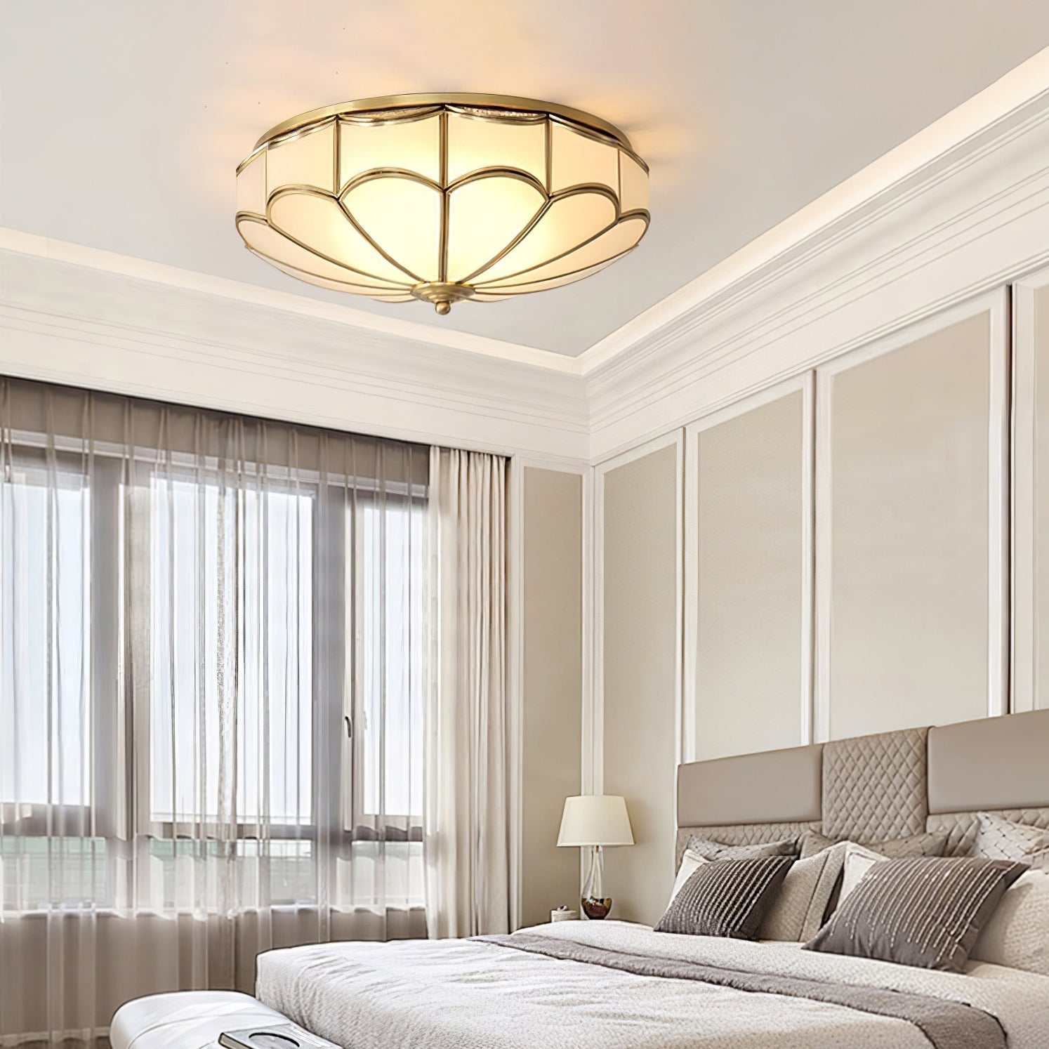 Evmarara Elegance Brass Glass Flush Ceiling Light