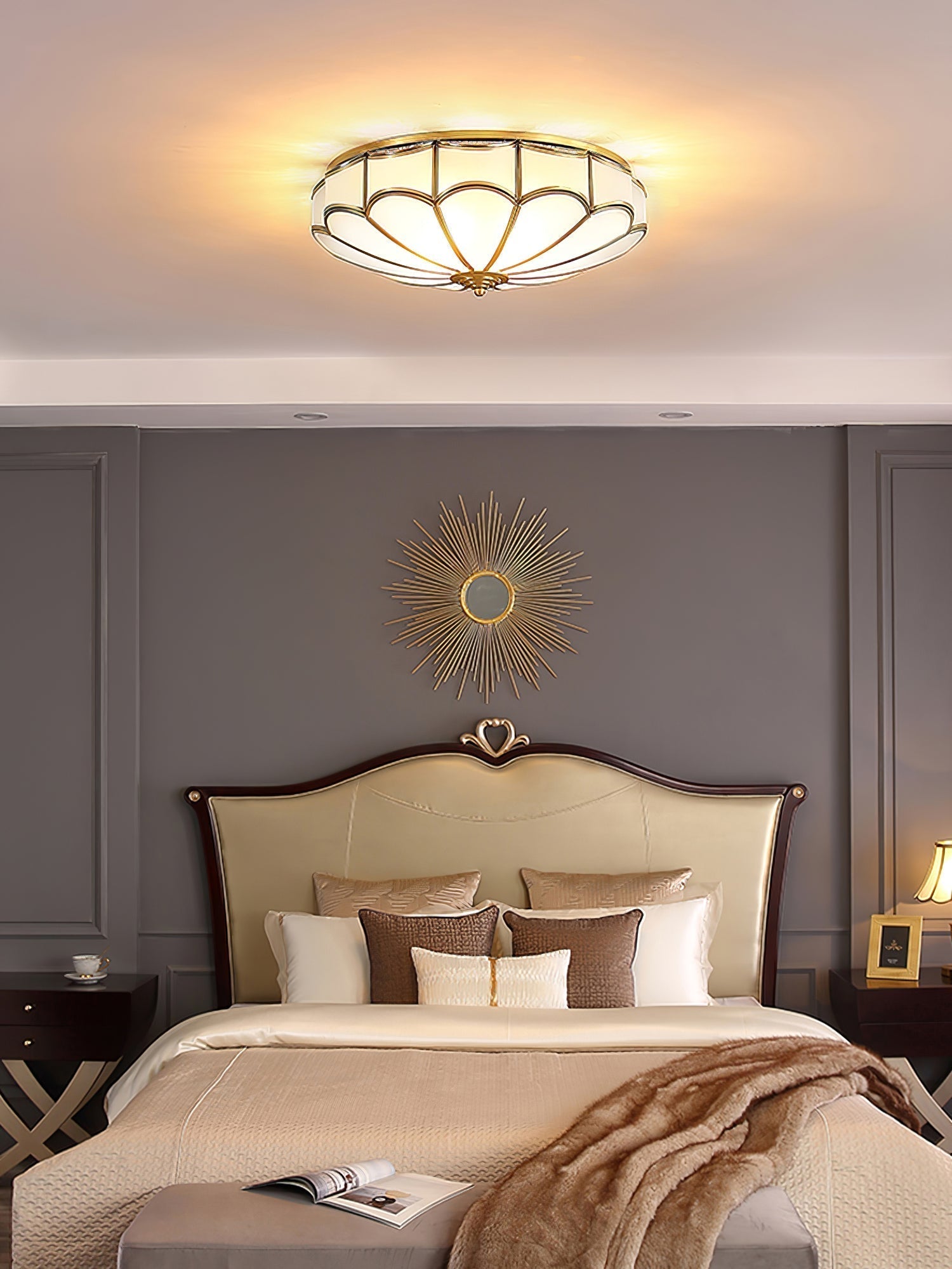 Evmarara Elegance Brass Glass Flush Ceiling Light