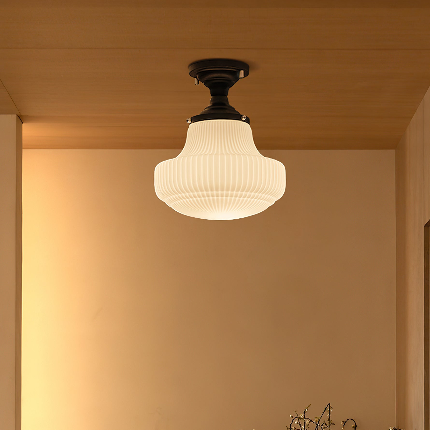 Eireian Schoolhouse Flush Mount Ceiling Lamp with Ribbed Glass
