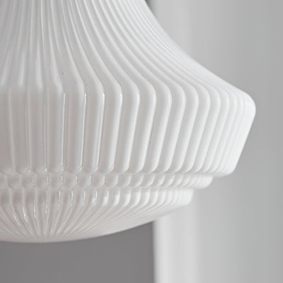 Duo Pendant Lamp Opal Glass Ribbed Bell Brass Vintage