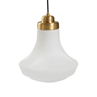 Duo Pendant Lamp Opal Glass Ribbed Bell Brass Vintage
