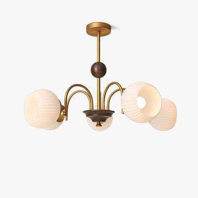 Dune Chandelier Sculptural Glass Ribbed with Iron