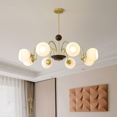 Dune Chandelier Sculptural Glass Ribbed with Iron