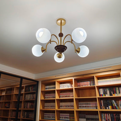 Dune Chandelier Sculptural Glass Ribbed with Iron