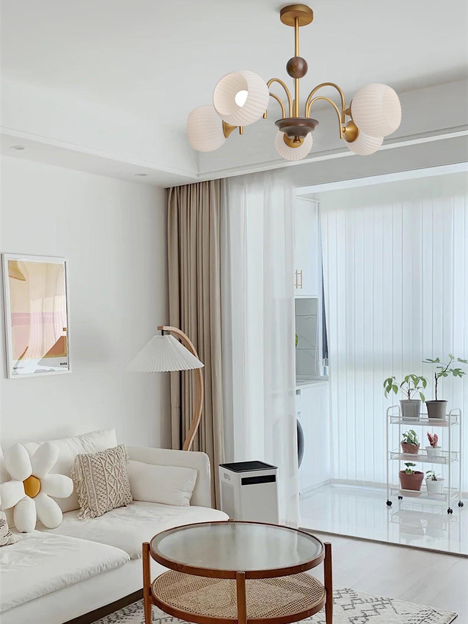Dune Chandelier Sculptural Glass Ribbed with Iron