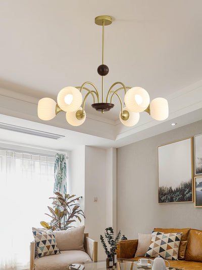 Dune Chandelier Sculptural Glass Ribbed with Iron