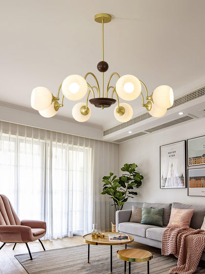 Dune Chandelier Sculptural Glass Ribbed with Iron