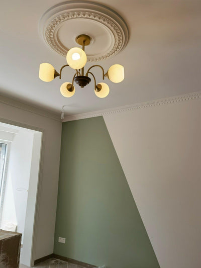 Dune Chandelier Sculptural Glass Ribbed with Iron