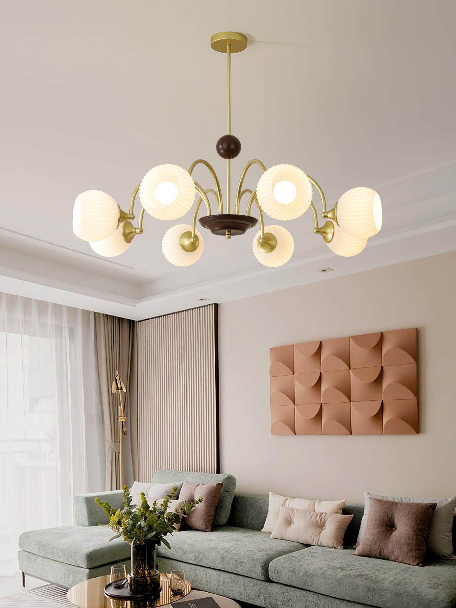 Dune Chandelier Sculptural Glass Ribbed with Iron