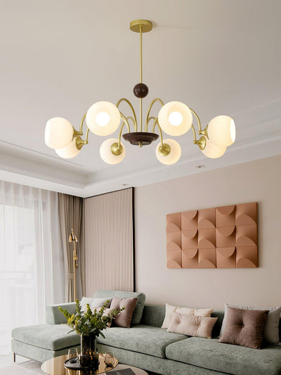 Dune Chandelier Sculptural Glass Ribbed with Iron
