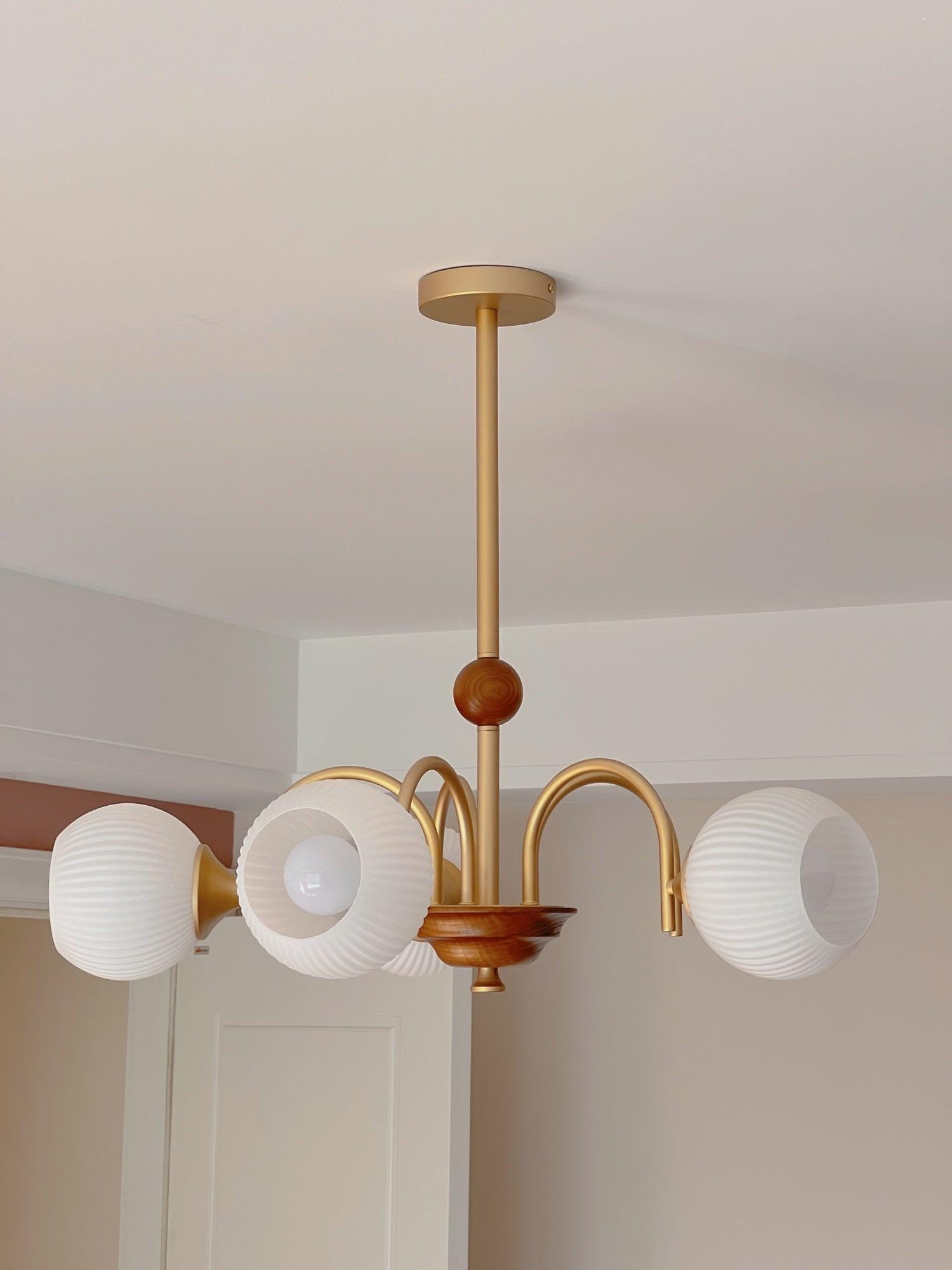 Dune Chandelier Sculptural Glass Ribbed with Iron