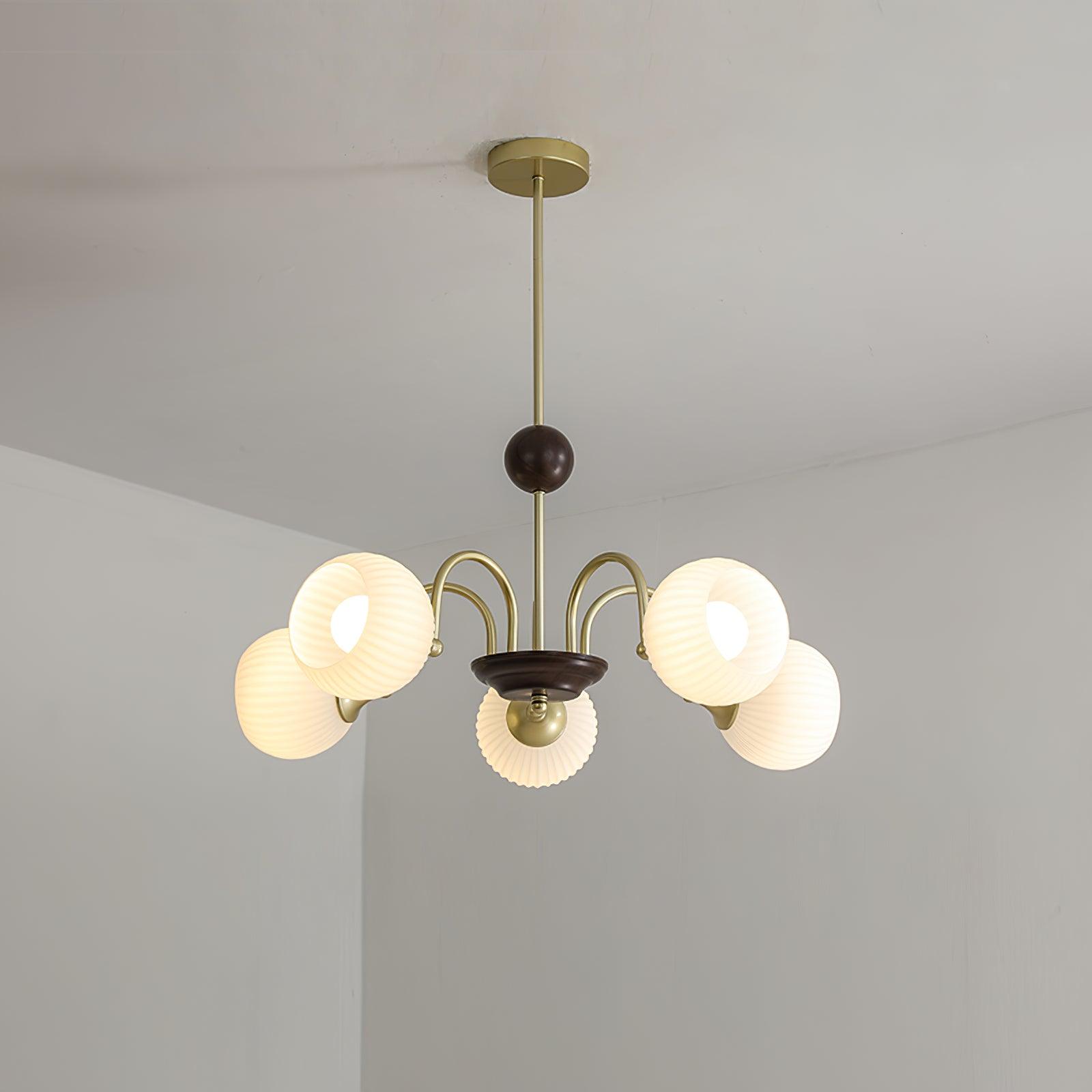 Dune Chandelier Sculptural Glass Ribbed with Iron