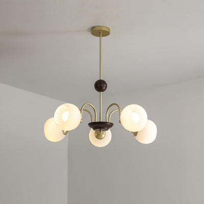 Dune Chandelier Sculptural Glass Ribbed with Iron