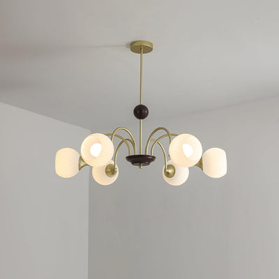 Dune Chandelier Sculptural Glass Ribbed with Iron