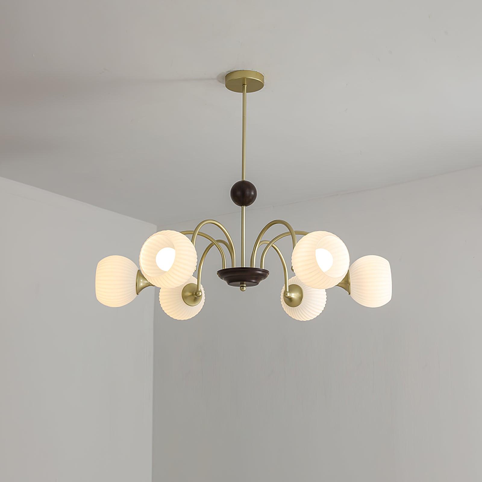 Dune Chandelier Sculptural Glass Ribbed with Iron