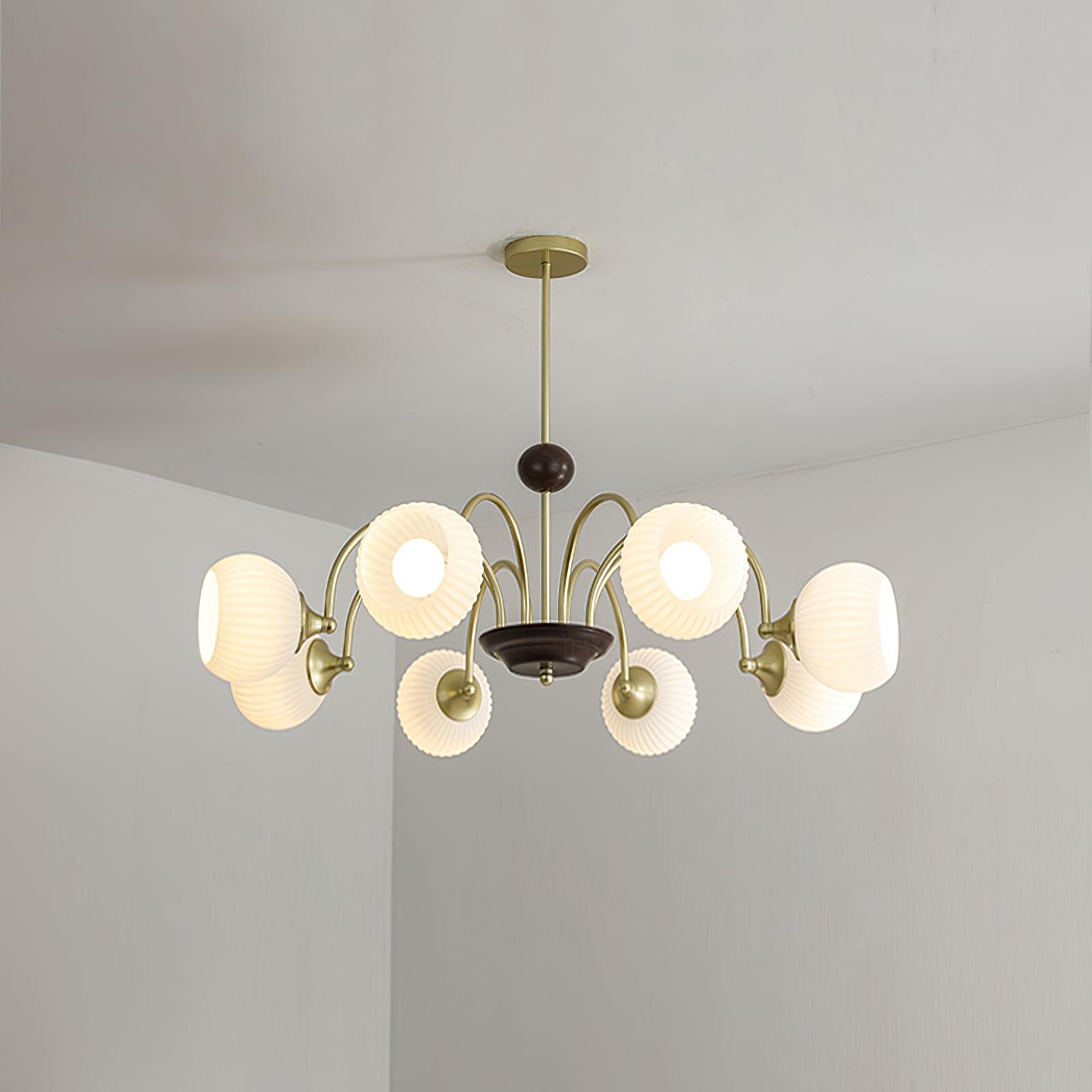Dune Chandelier Sculptural Glass Ribbed with Iron