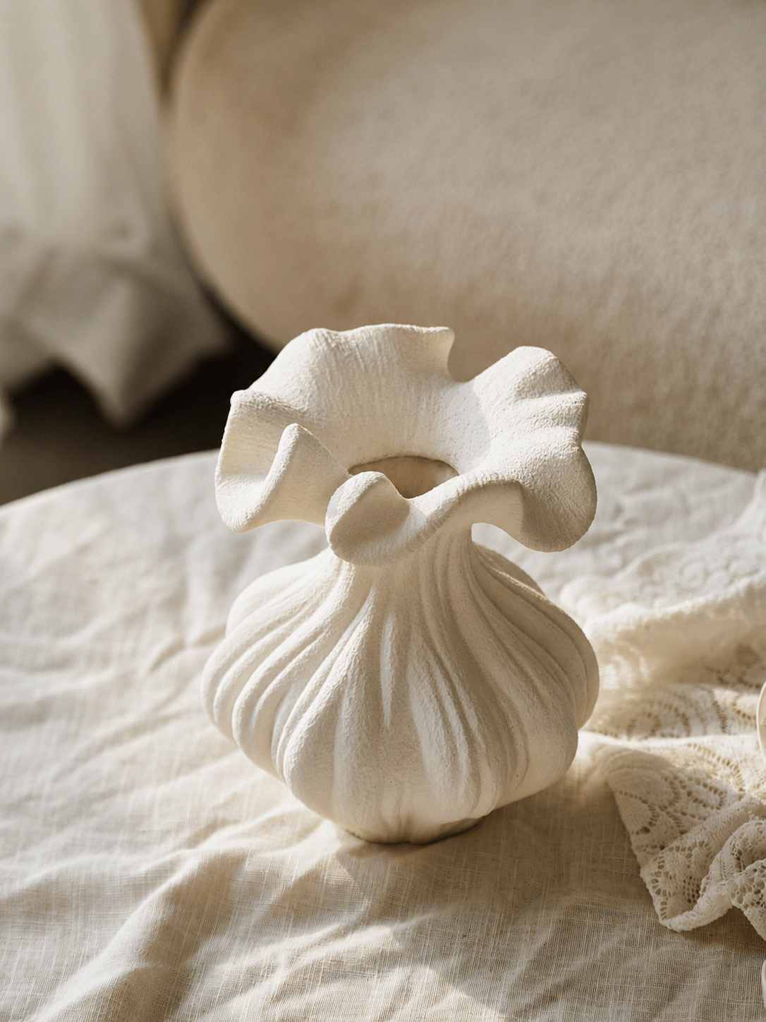 Sculptural Sand Texture Ivory Vase