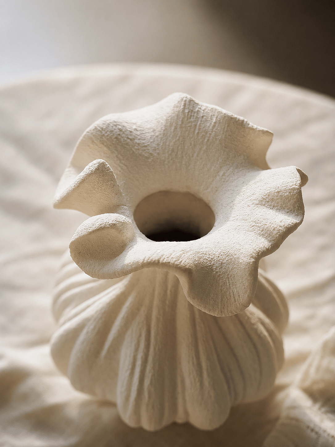 Sculptural Sand Texture Ivory Vase