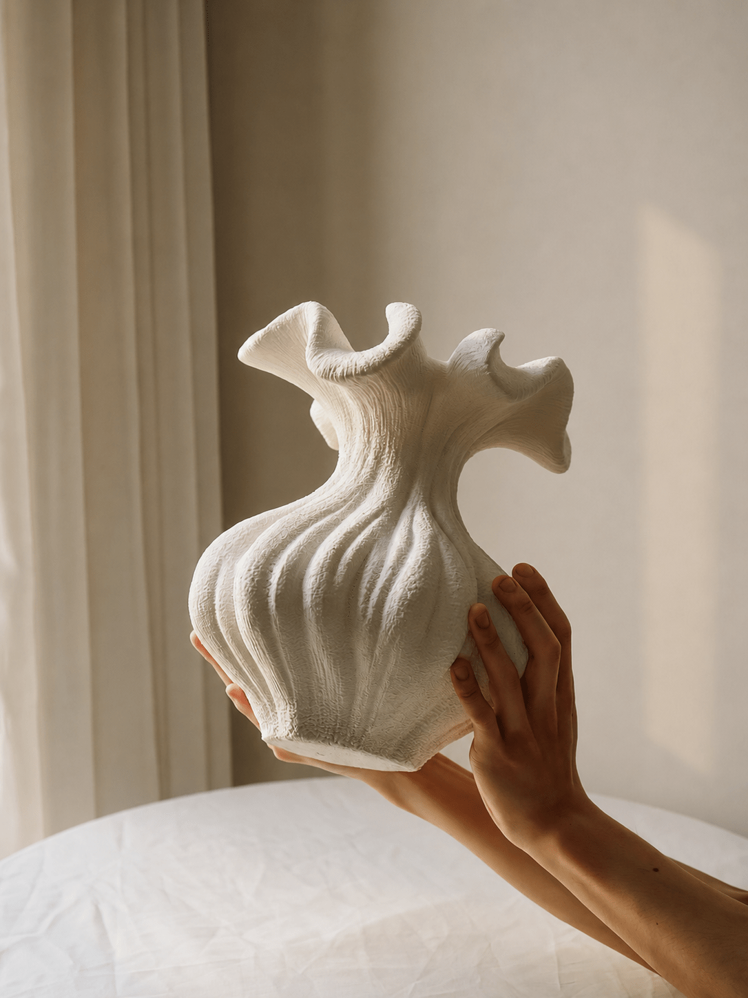 Sculptural Sand Texture Ivory Vase