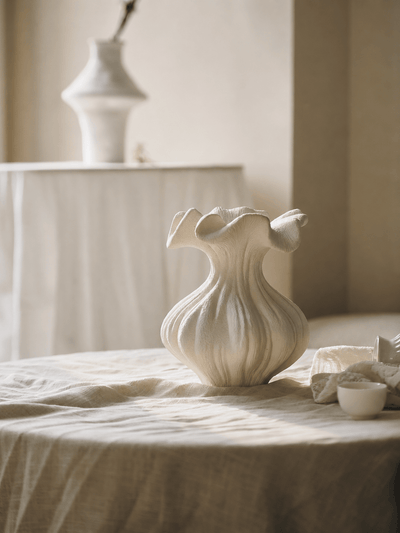 Sculptural Sand Texture Ivory Vase