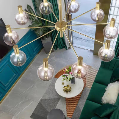 Veloiel Chandelier Globe Glass Gold Frame Modern