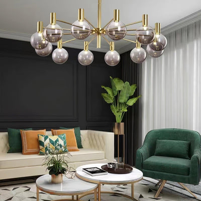 Veloiel Chandelier Globe Glass Gold Frame Modern