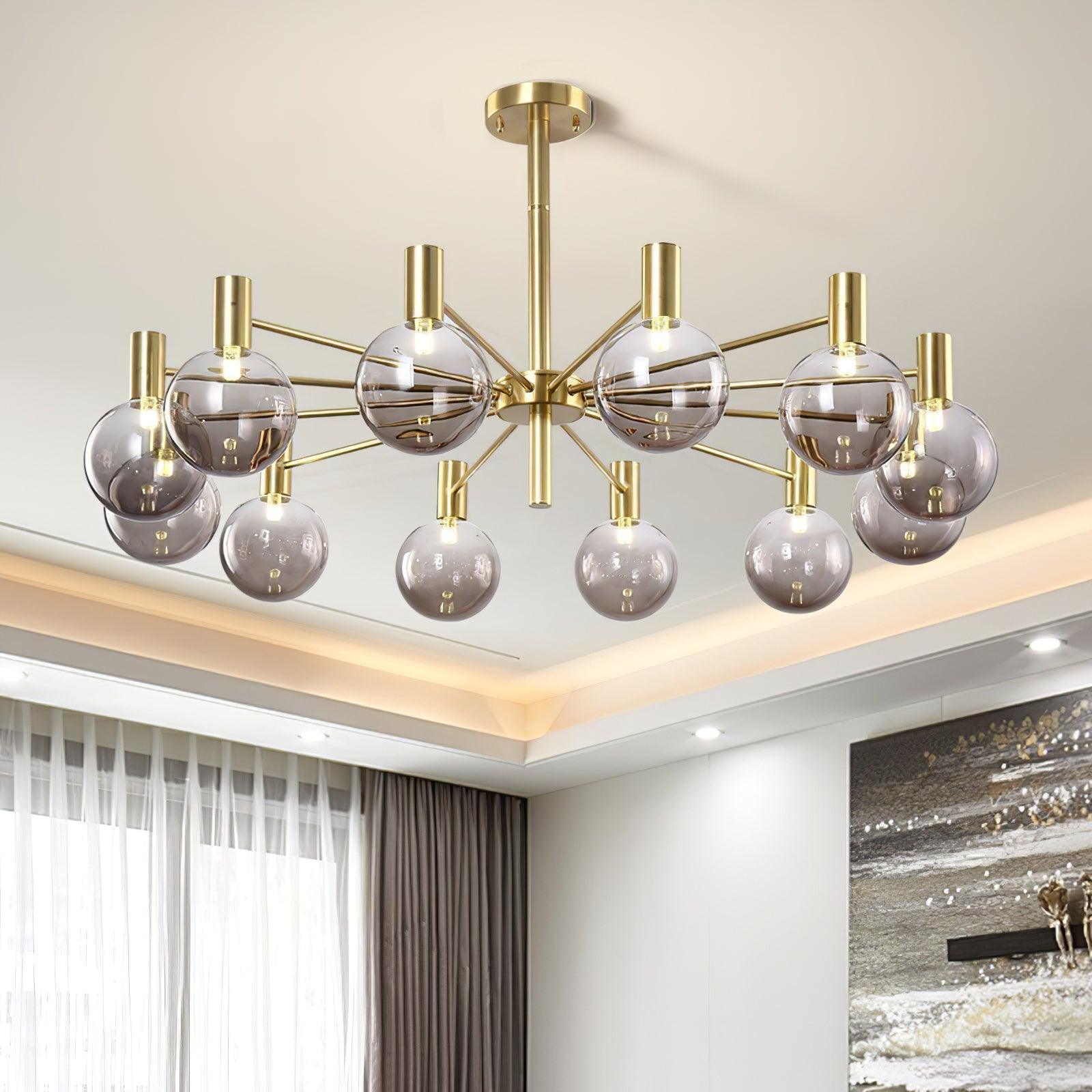 Veloiel Chandelier Globe Glass Gold Frame Modern