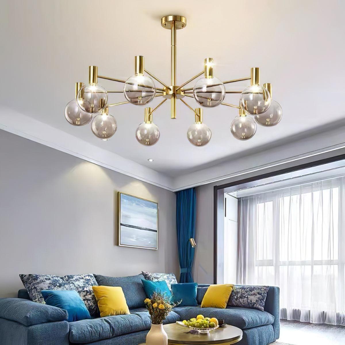 Veloiel Chandelier Globe Glass Gold Frame Modern