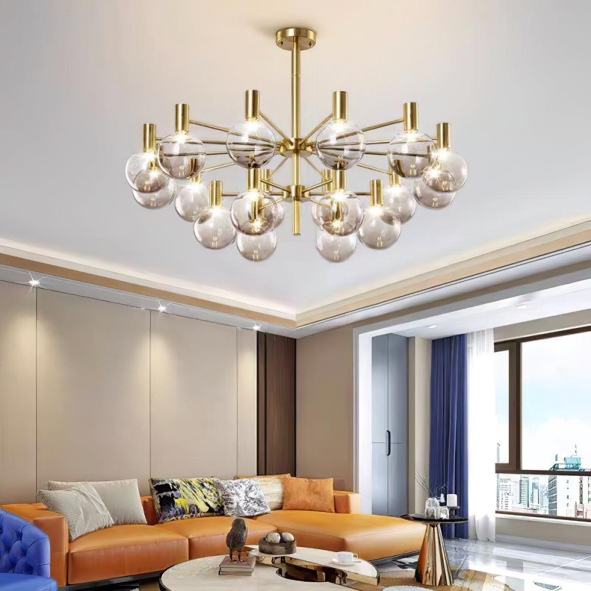 Veloiel Chandelier Globe Glass Gold Frame Modern