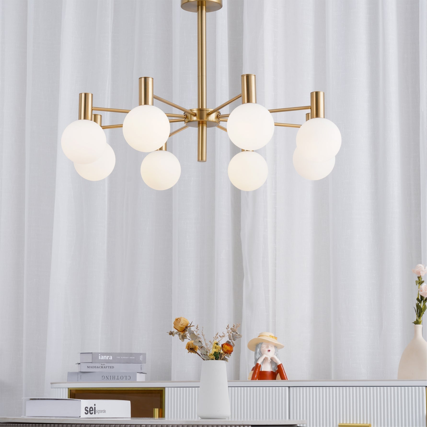 Veloiel Chandelier Globe Glass Gold Frame Modern