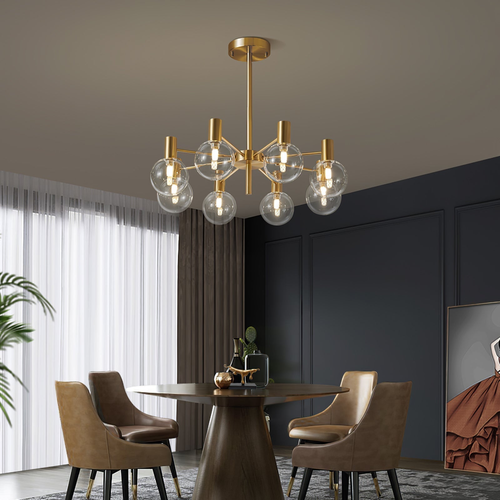 Veloiel Chandelier Globe Glass Gold Frame Modern