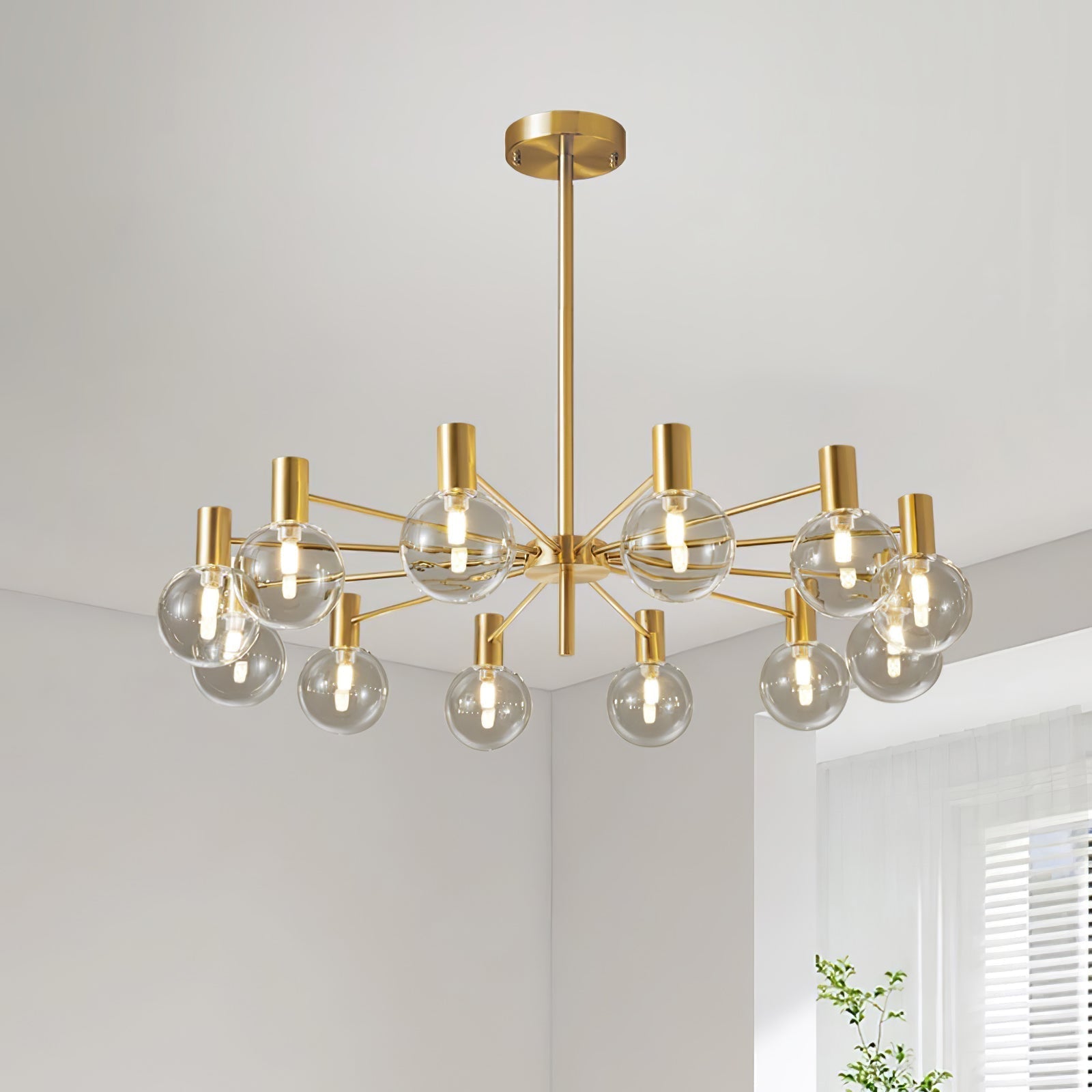 Veloiel Chandelier Globe Glass Gold Frame Modern