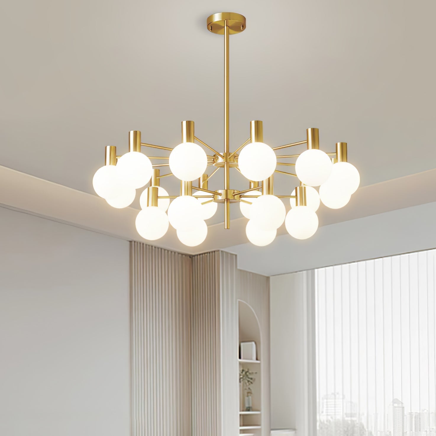 Veloiel Chandelier Globe Glass Gold Frame Modern