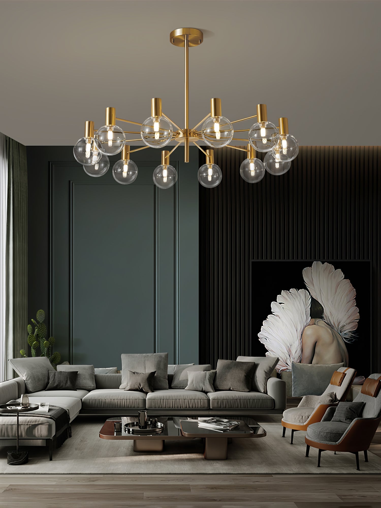 Veloiel Chandelier Globe Glass Gold Frame Modern