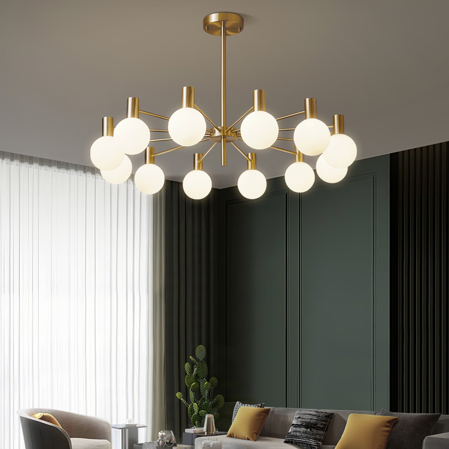 Veloiel Chandelier Globe Glass Gold Frame Modern