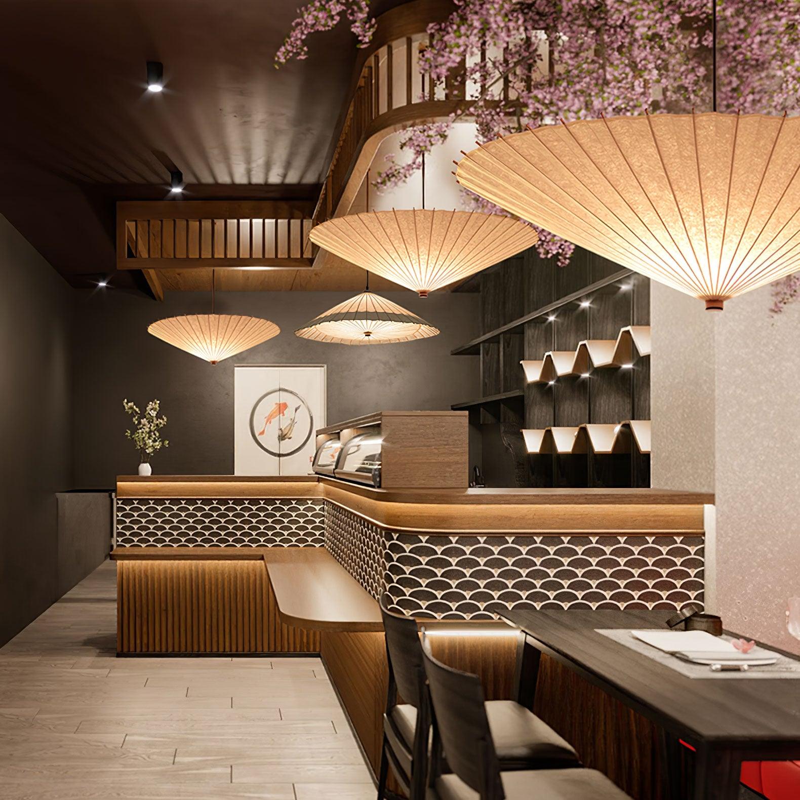 Nirixel Pendant Lamp Paper Umbrella Pleated Dining Room