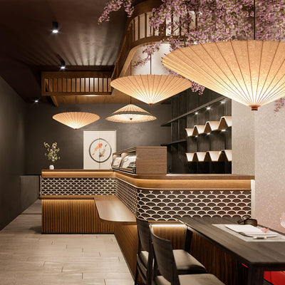 Nirixel Pendant Lamp Paper Umbrella Pleated Dining Room