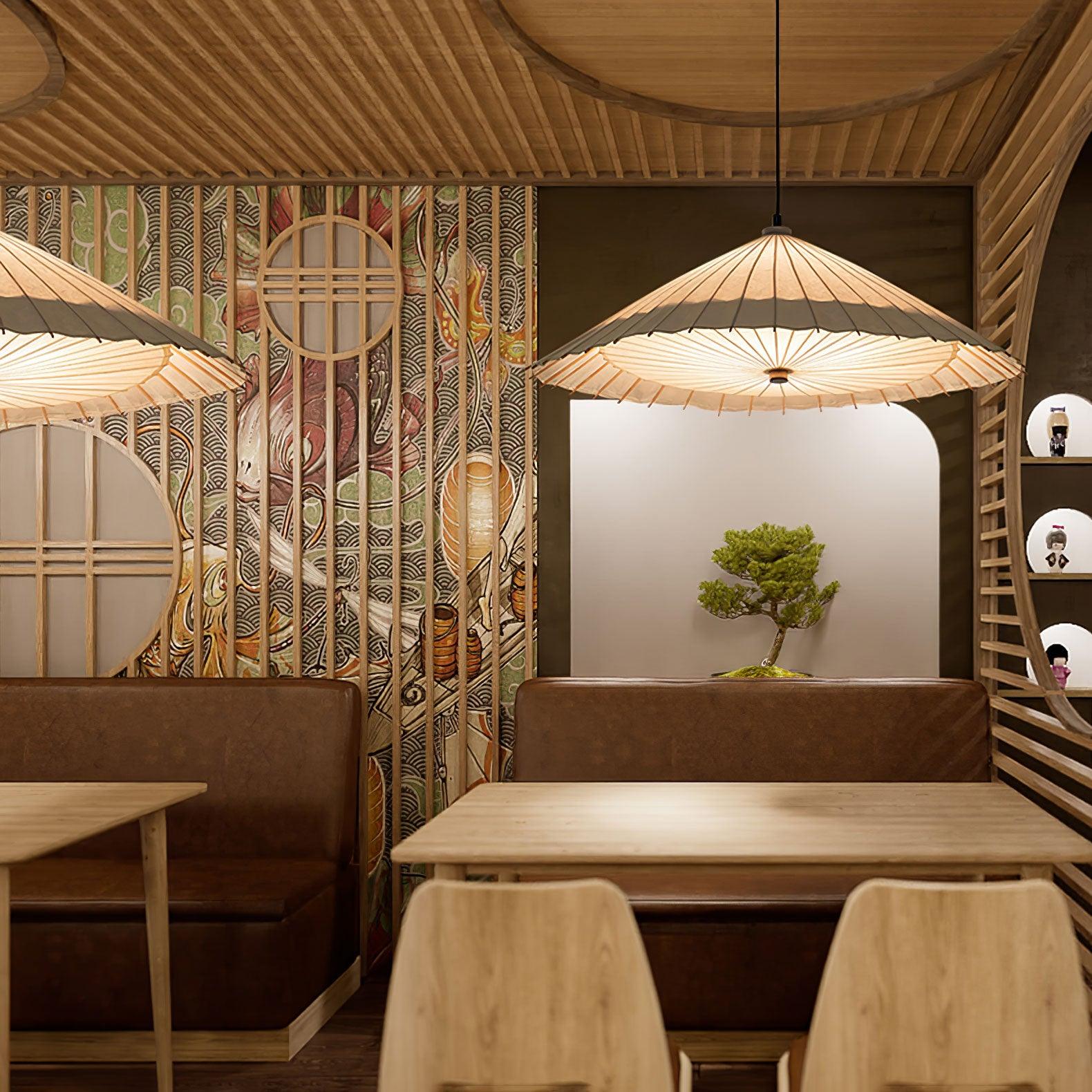 Nirixel Pendant Lamp Paper Umbrella Pleated Dining Room
