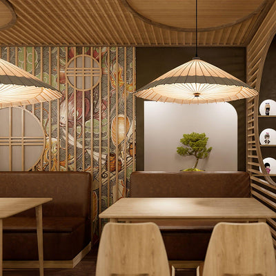 Nirixel Pendant Lamp Paper Umbrella Pleated Dining Room