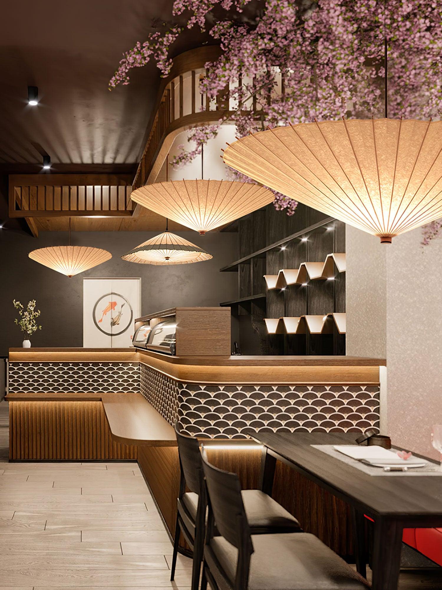 Nirixel Pendant Lamp Paper Umbrella Pleated Dining Room