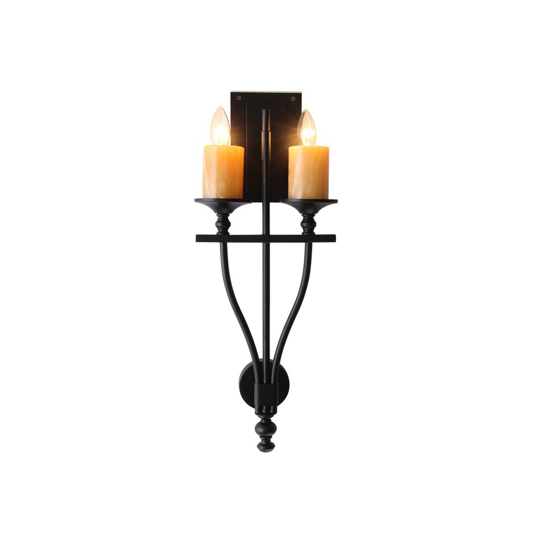 Sienna Candle Wall Sconce in black finish, front view.