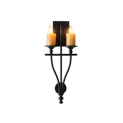 Sienna Candle Wall Sconce in black finish, front view.