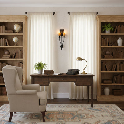 The onyx lampshade glowing warmly when lit.