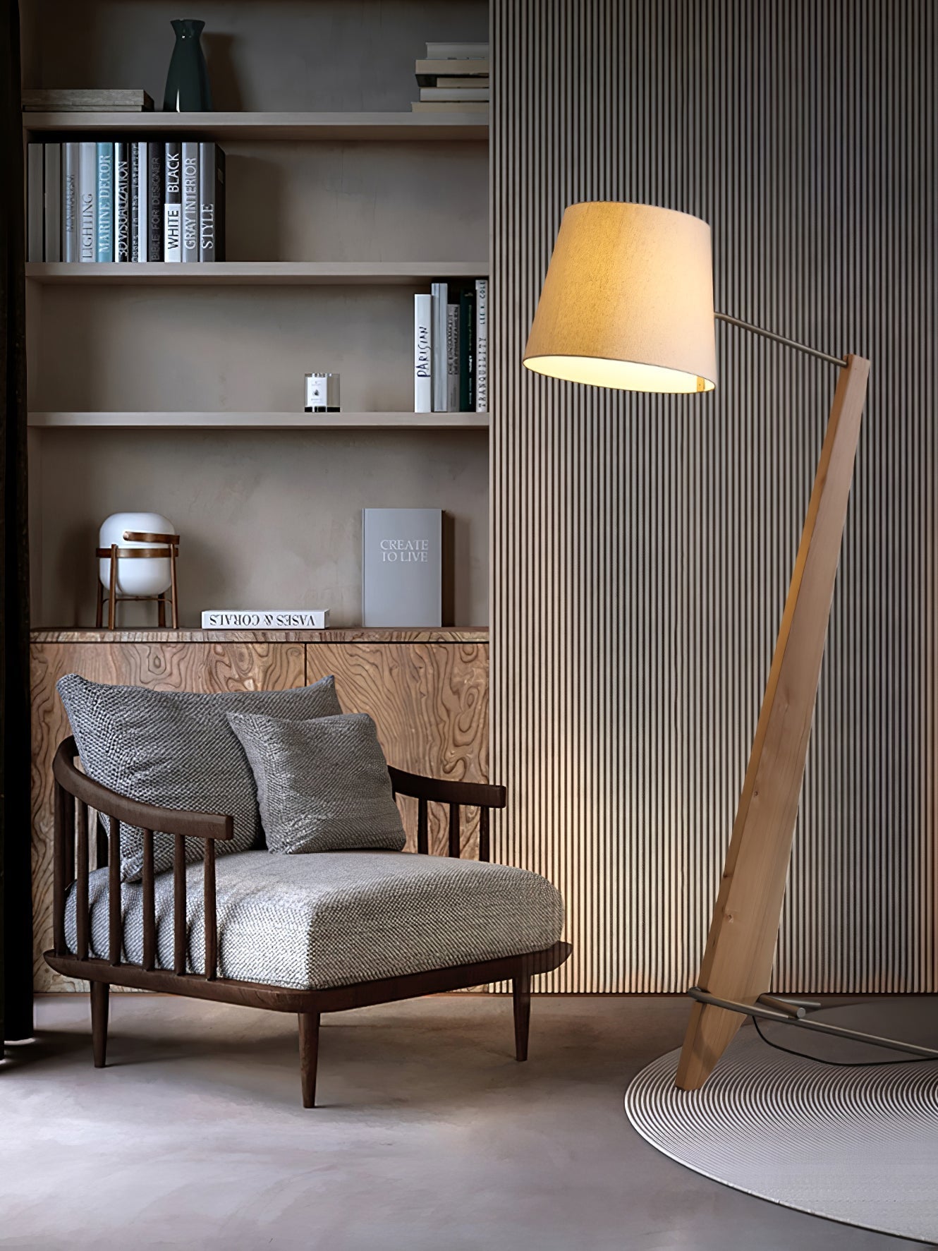 Vyran Wood Fabric Floor Lamp