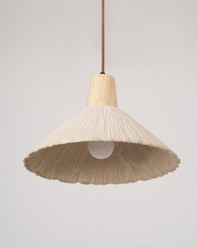 Pendant Lamp Wood Top Textured Cement Shade Grey Natural Japandi - Neutral Decor