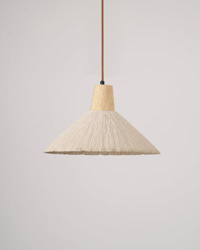 Pendant Lamp Wood Top Textured Cement Shade Grey Natural Japandi - Neutral Decor